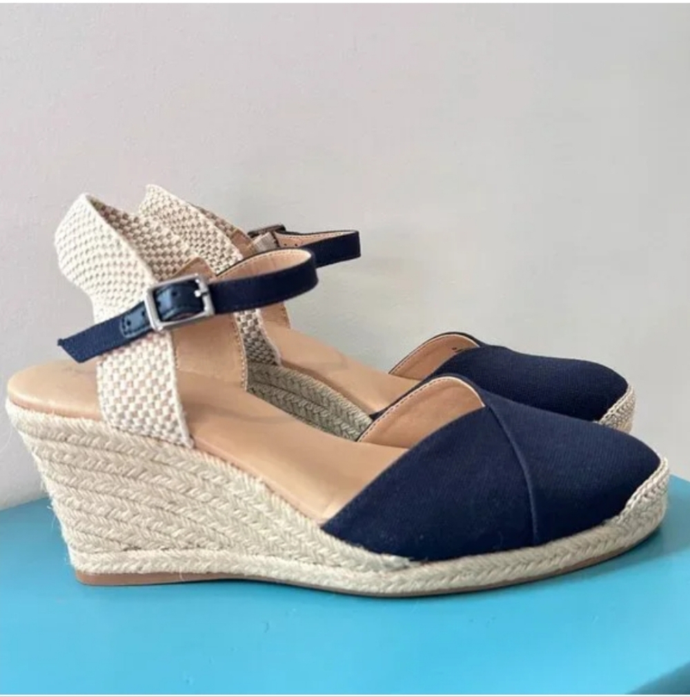 Alex Marie Pauline Navy and Cream Wedge Sandals